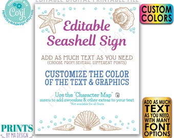 Editable Seashell Sign, Choose Your Text & Colors, Beach Theme, One Custom PRINTABLE 16x20” Portrait Sign <Edit Yourself with Corjl>