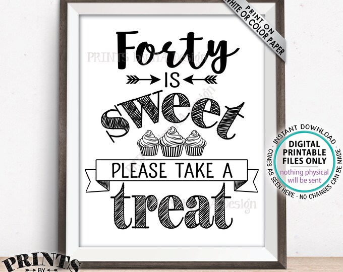 Forty is Sweet Please Take a Treat Fortieth Party Decor, 40th Birthday, 40th Anniversary, 40th Cupcake Bar, PRINTABLE 8x10/16x20” Sign <ID>