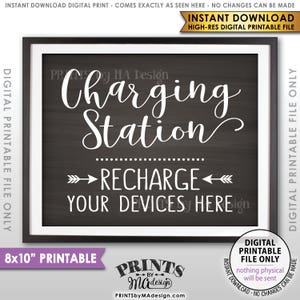 Charging Station Sign, Recharge Your Devices Here, Wedding Charge Bar, Recharge Here, Chalkboard Style PRINTABLE 8x10” &lt;ID&gt;