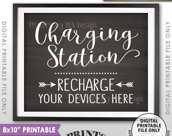 Charging Station Sign, Recharge Your Devices Here, Wedding Charge Bar, Recharge Here, Chalkboard Style PRINTABLE 8x10” <ID>