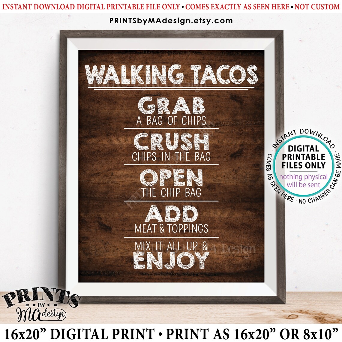Rustic Taco Sign Walking Tacos Sign, Taco Bar Fiesta, Cinco De Mayo Celebration ...