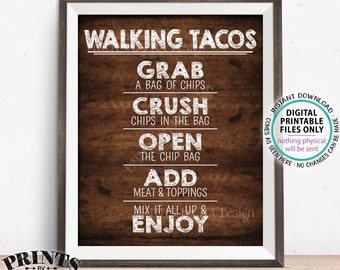 Walking Tacos Sign, Taco Bar Fiesta, Cinco de Mayo Celebration, PRINTABLE 8x10/16x20” Rustic Wood Style Tacos Sign <ID>