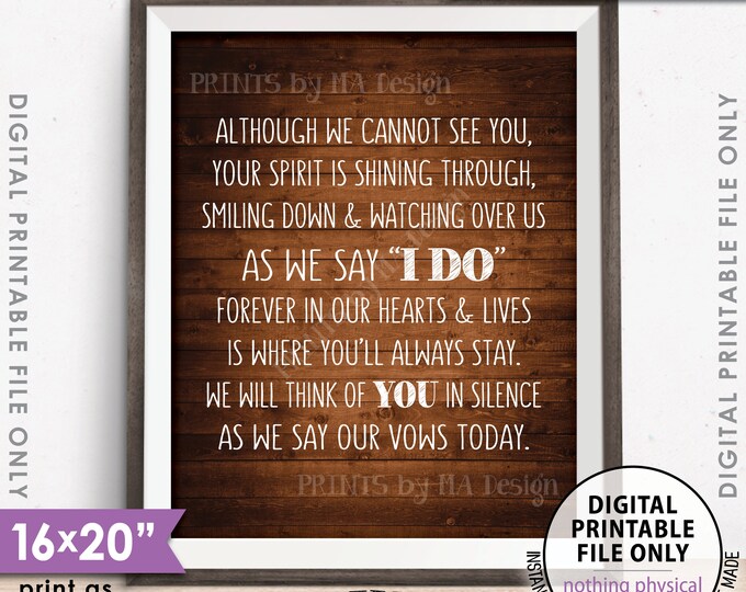 Heaven Wedding Sign Although we cannot see you Thinking Of You Wedding Tribute Sign 8x10/16x20” Rustic Wood Style PRINTABLE Instant Download