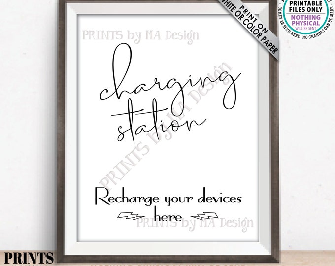 Charging Station Sign, Recharge Your Devices Here, Wedding Charge Bar, Recharge Here, Modern Minimalist, PRINTABLE 8x10/16x20” Sign <ID>