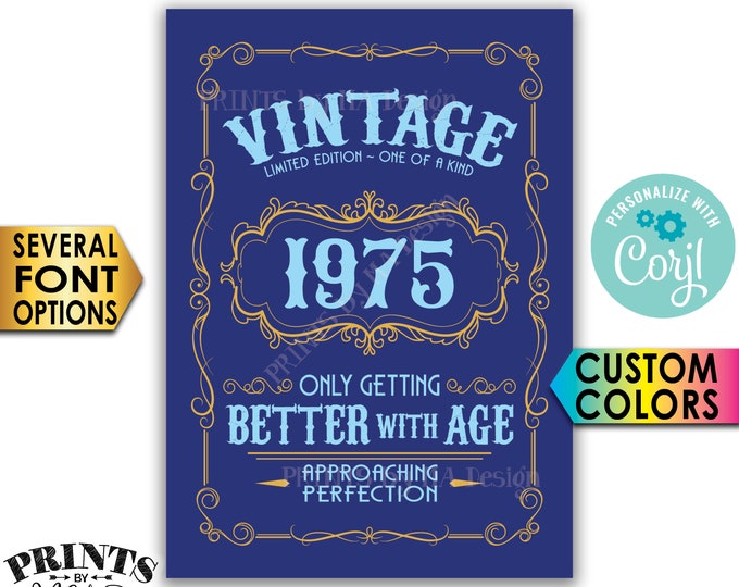 Vintage Birthday Sign, Better with Age Liquor Themed Party, Custom Year & Colors, PRINTABLE 5x7” Sign <Edit Yourself with Corjl>