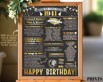 Back in the Year 1941 Birthday Sign, Flashback to 1941 Poster Board, ‘41 B-day Gift, Bday Decoration, PRINTABLE 16x20” Sign <ID>