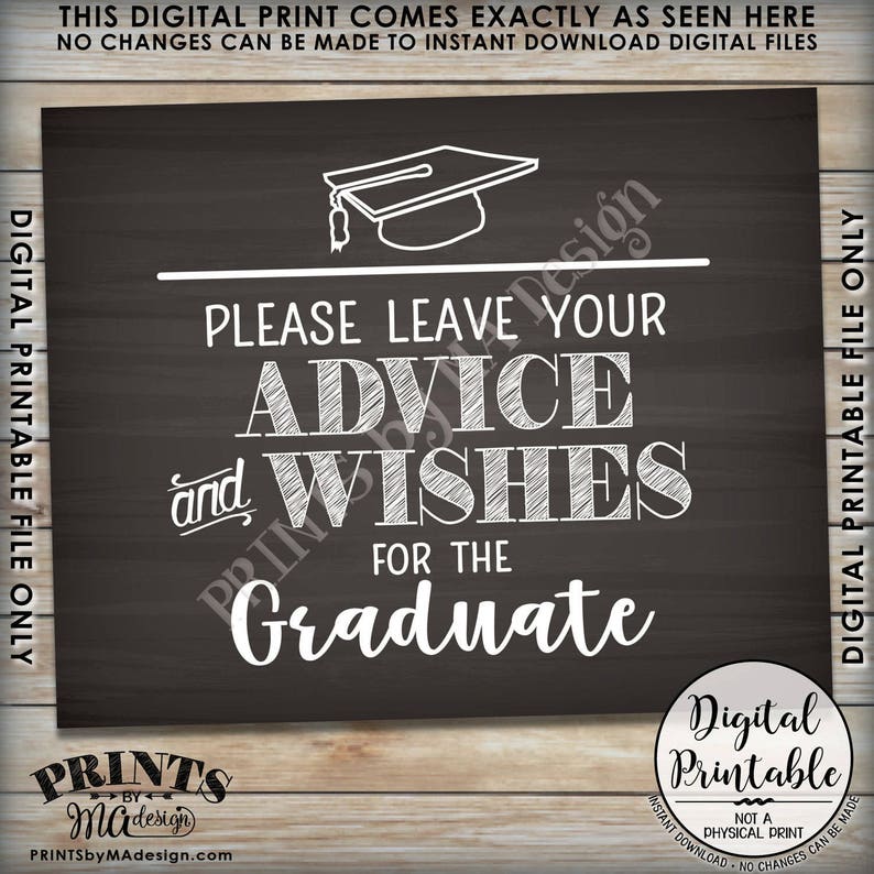 Graduation Advice, Please Leave your Advice and Well Wishes for the Graduate Sign, 8x10 Chalkboard Style Printable Instant Download image 2