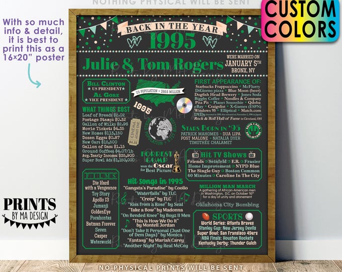 Back in 1995 Anniversary Poster Board, Flashback to 1995 Anniversary Party Decoration, Gift, Custom PRINTABLE 16x20” Sign