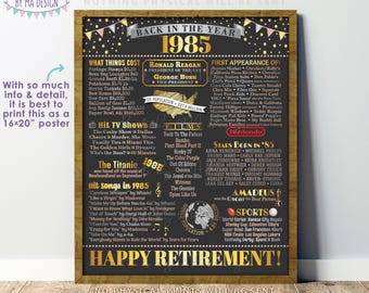Back in the Year 1985 Retirement Party Poster Board, Flashback to 1985 Sign, PRINTABLE 16x20” Retirement Party Decoration <ID>