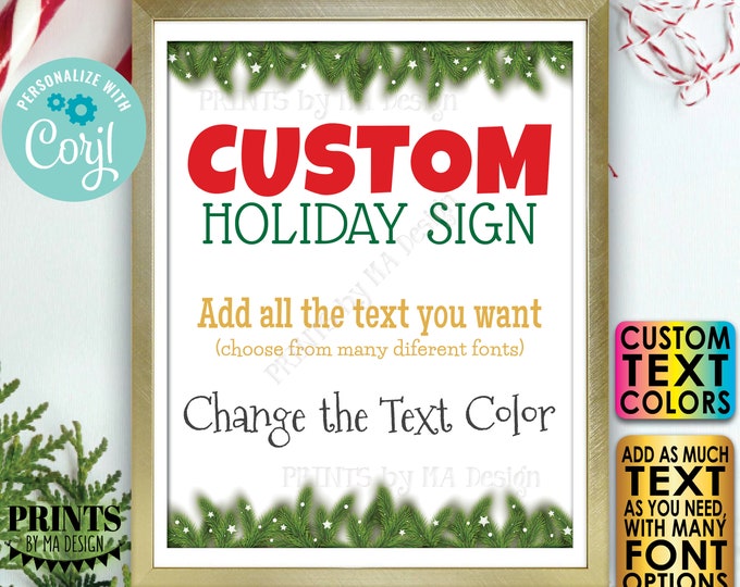 Custom Holiday Sign, Christmas Pine Tree Branches, Stars, Choose Your Text, Create 1 PRINTABLE 8x10/16x20” Xmas Sign <Edit Yourself w/Corjl>