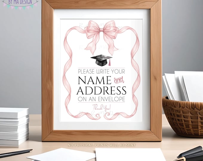 Address Envelope Sign, Write Your Own Envelope, Elegant Pink Organza Ribbon Coquette Bow,  PRINTABLE 8x10/16x20” Graduation Party Decor <ID>