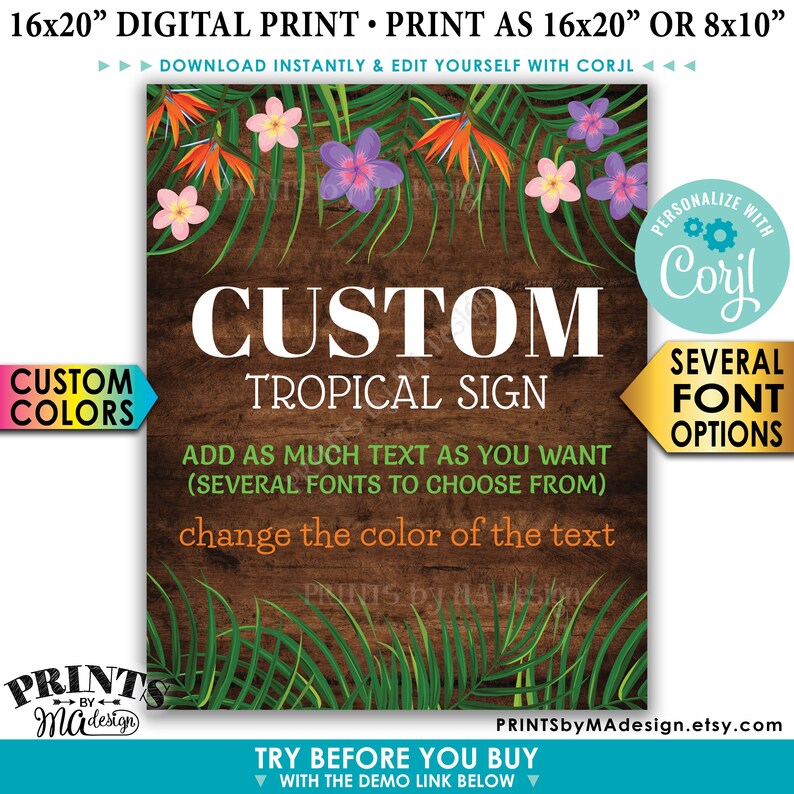 Tropical Sign Graphics Custom Rustic Wood Style Tropical Sign, Choose Your Text & Colors, One ...