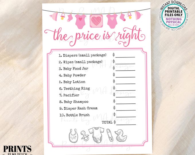 Price is Right Baby Shower Game, Guess the Amount, Price Game, Baby Shower Activity, Pink, Girl, PRINTABLE 5x7” Digital File <ID>