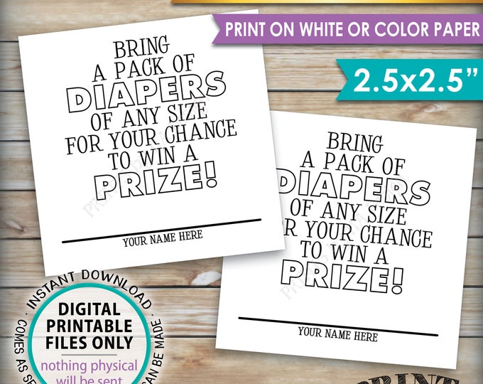 Diaper Raffle Tickets, Bring a Pack of Diapers to Win a Prize, Diaper Party, Baby Shower Game, PRINTABLE 2.5" Tickets on 8.5x11" Sheet <ID>