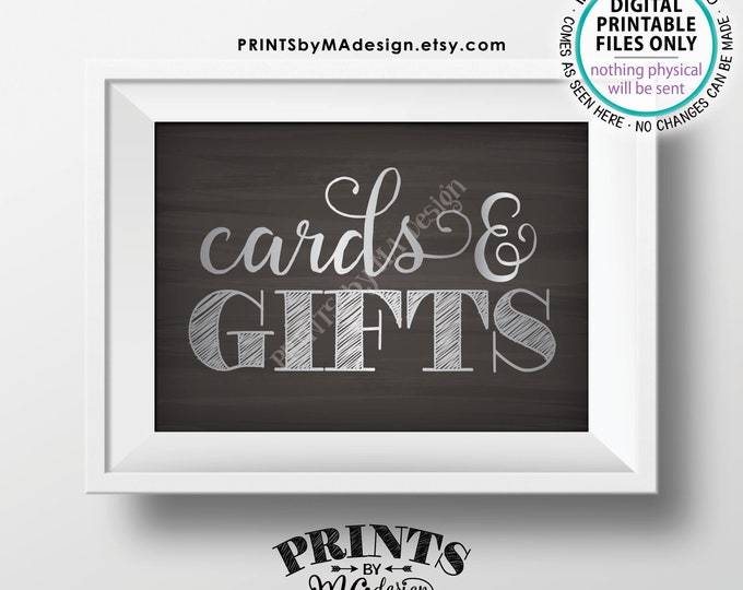 Cards & Gifts Sign, Wedding Shower, Graduation Party, Retirement, Silver text, PRINTABLE 5x7” Chalkboard Style Cards and Gifts Sign <ID>