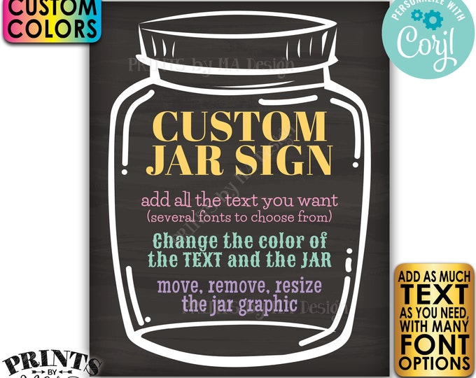 Custom Jar Sign, Editable Jar Sign, One PRINTABLE 8x10/16x20” Chalkboard Style Portrait Sign, Custom Text & Colors <Edit Yourself w/Corjl>