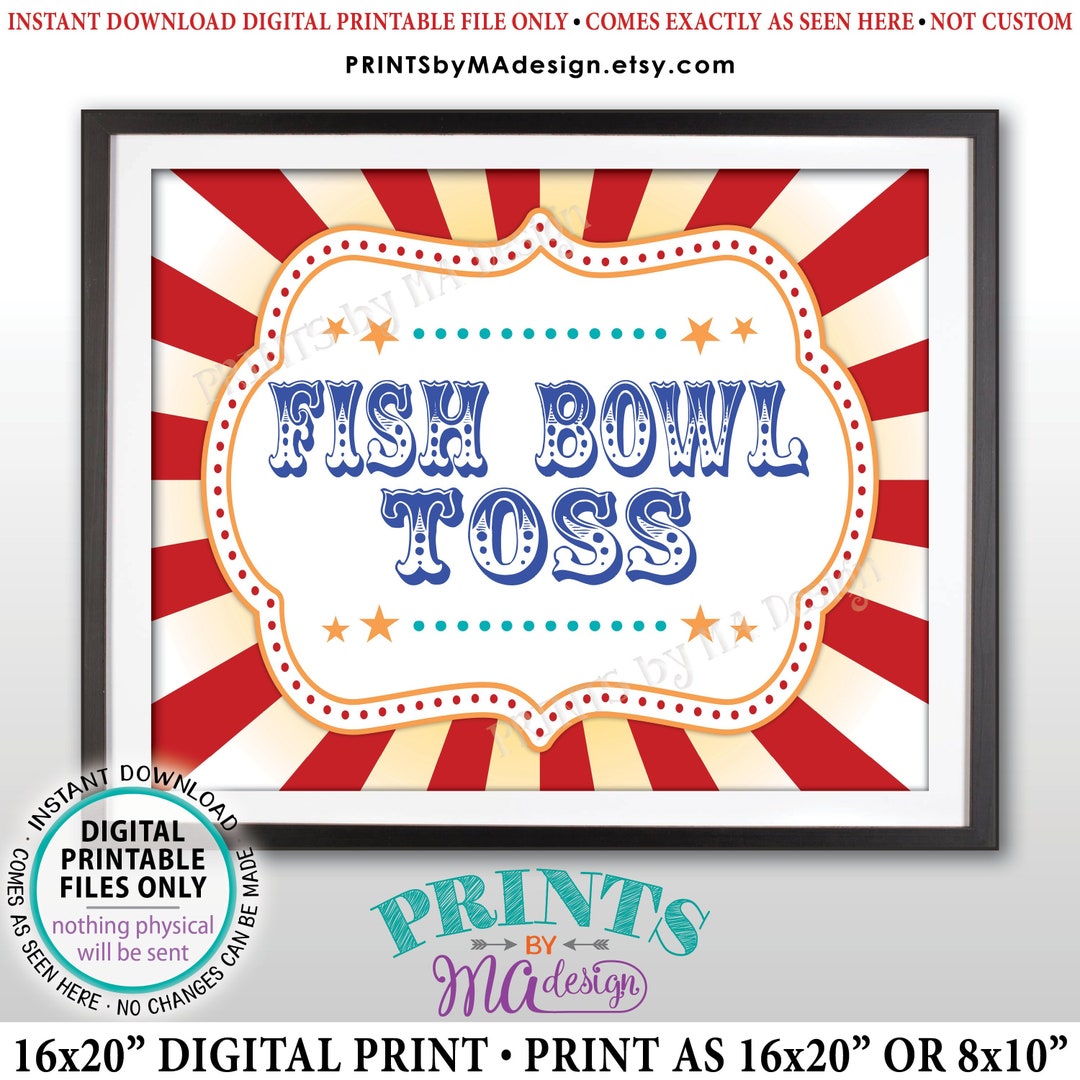 Fish Bowl Toss Carnival Party Sign, Carnival Games, Circus Party Fish