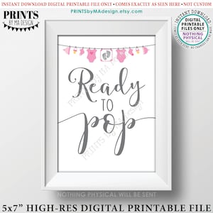 Prêt à Pop Sign, Pink Baby Shower Sign, Popcorn, Cake Pop, Pink Baby Shower Decor, It&#39;s a Girl Baby Clothesline, PRINTABLE 5x7&quot; Sign &lt;ID&gt;