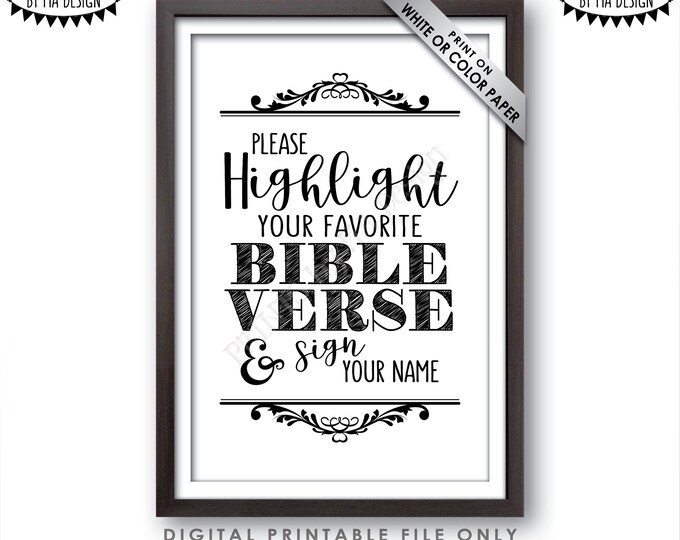 Highlight Your Favorite Bible Verse and Sign Your Name Wedding Sign, Sign our Bible Guestbook Sign, PRINTABLE 4x6” Sign <Instant Download>