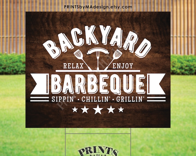 Backyard Barbeque Sign, Backyard BBQ, Barbie Grill Smokehouse, PRINTABLE 8x10/16x20” Dark Brown Rustic Wood Style Sign <ID>