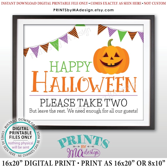 Happy Halloween Candy Sign Please Take Two Treats Etsy