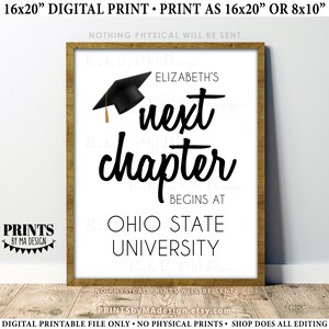 Next Chapter High School Graduation Party Decoration, My Next Chapter Begins at University Name, Off to College, PRINTABLE 16x20” Grad Sign