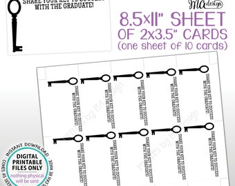 Tarjetas Clave del Éxito, Los invitados comparten su clave del éxito con el graduado, Tarjetas de 3.5x2" en hoja IMPRIMIBLE de 8.5x11", Fiesta de Graduación <ID>
