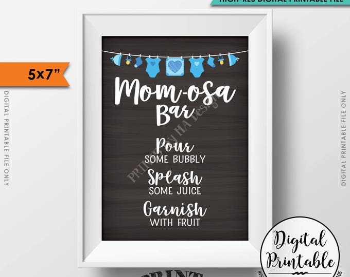 Mom-osa Bar Sign, MOMosa Sign, Mimosa Baby Shower, Make a Mimosa Decor, Preggatini, Blue 5x7” Chalkboard Style Printable Instant Download