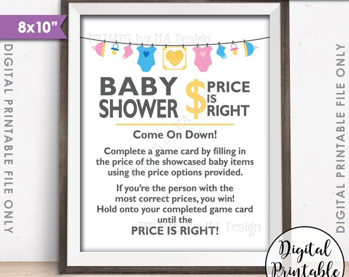 Price is Right Baby Shower Game Sign, Guess the Prices Activity, Price Game Sign, Gender Neutral Shower, 8x10” Printable Instant Download