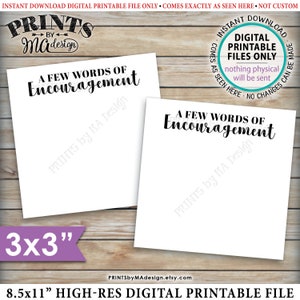 Biglietto con poche parole di incoraggiamento, biglietti da 3x3" su un foglio STAMPABILE da 8,5x11" <Download istantaneo>