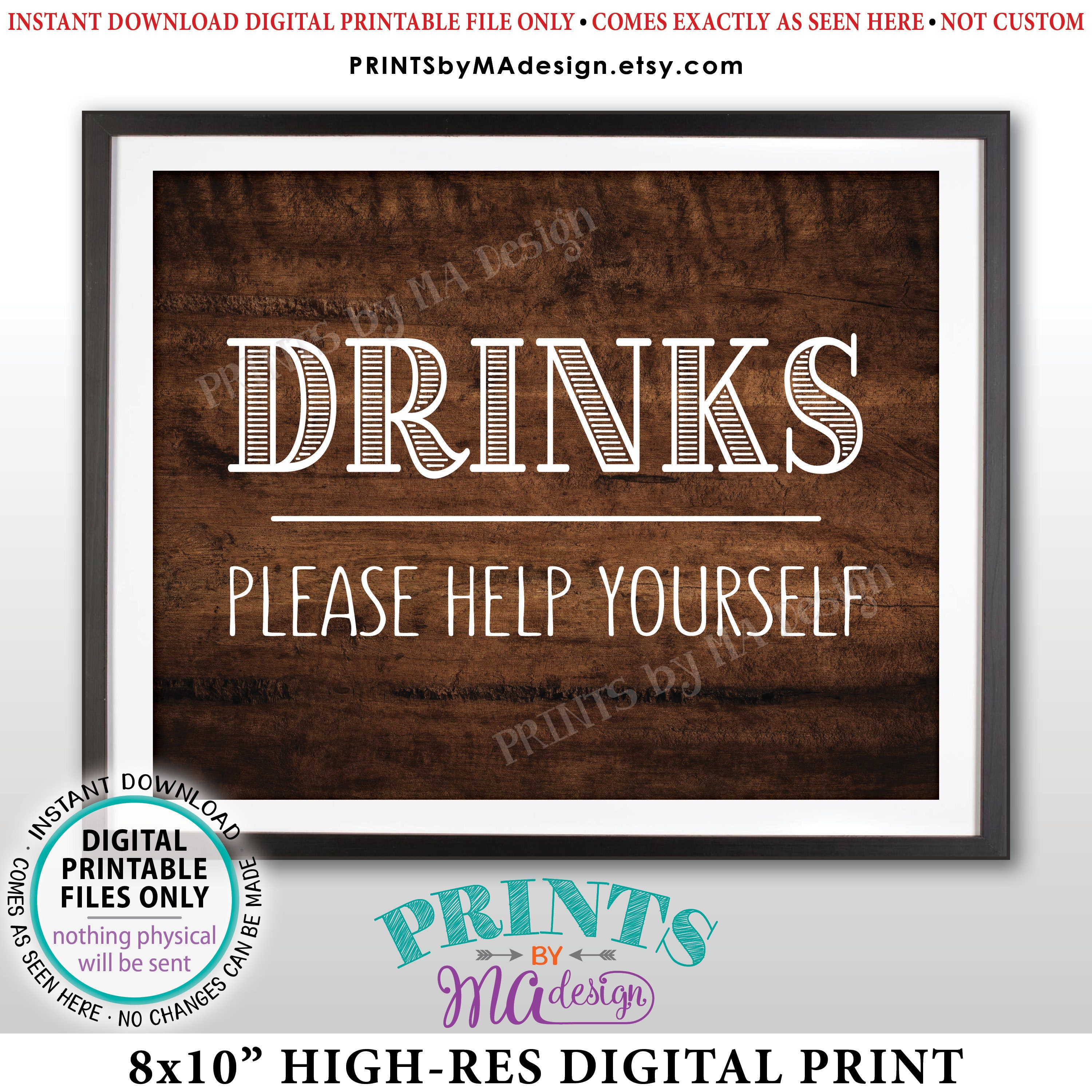 Drinks Sign Party Beverage Station Sign Printable Simple Greenery Party  Signage Drink Station Sign Party Bar Sign Digital Download 