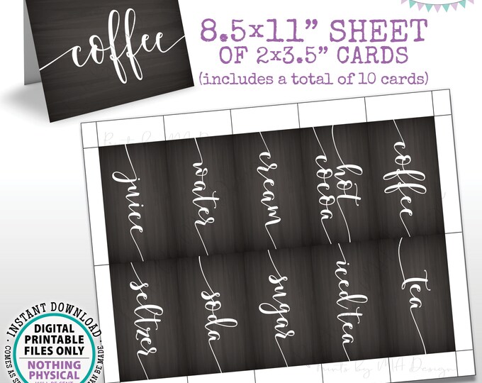 Beverage Station Labels, Coffee Tea Soda Juice Water, PRINTABLE 8.5x11” Sheet of Ten 2"x3.5" Chalkboard Style Non-Alcoholic Drink Signs <ID>