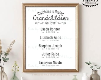 Grandchildren Sign, Grandkids' Names & Birthdays, Gift for Grandparents, Grandma and Grandpa, Custom PRINTABLE 8x10/16x20” Sign