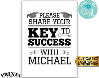 Graduation Advice Sign, Please share your Key to Success with the Grad, Custom PRINTABLE 5x7” Graduation Party Sign <Edit Yourself w/Corjl>