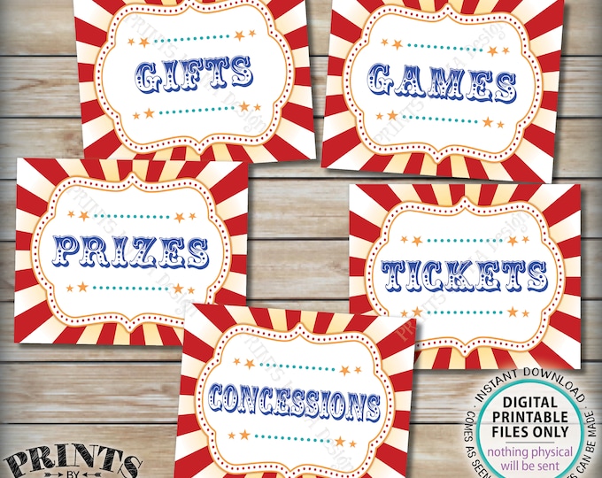 Carnival Signs, Carnival Games, Prizes, Tickets, Concessions, Gifts, Carnival Bundle Pack, Circus Party, PRINTABLE 8x10/16x20” Signs <ID>