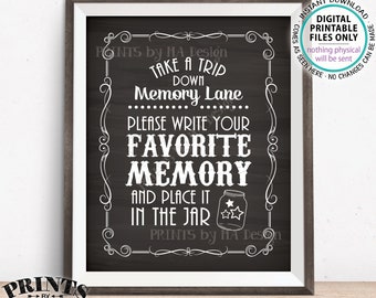 Share a Memory Sign, Trip Down Memory Lane, Share a Favorite Memory Whiskey Birthday Retirement, PRINTABLE 8x10” Chalkboard Style Sign <ID>