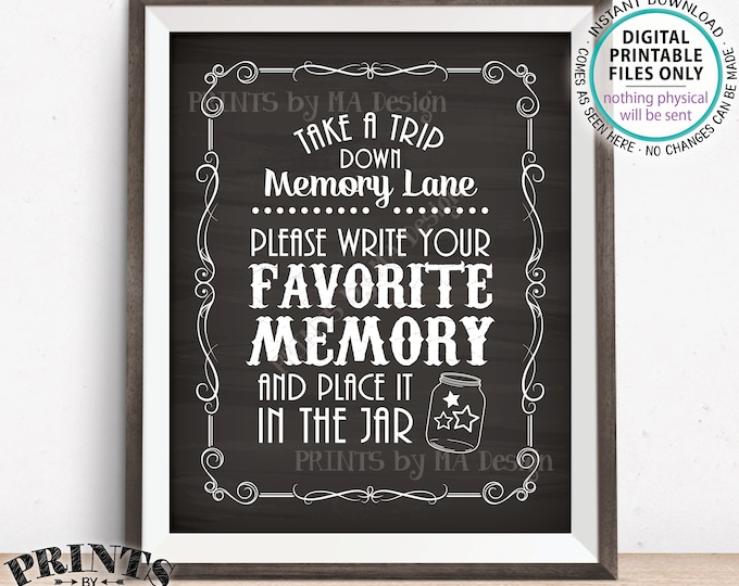 Share a Memory Sign, Trip Down Memory Lane, Share a Favorite Memory Whiskey Birthday Retirement, PRINTABLE 8x10” Chalkboard Style Sign <ID>
