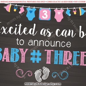 Baby Number 3 Pregnancy Announcement, PRINTABLE 8x10/16x20” Chalkboard ...