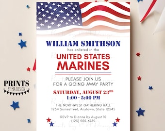 Military Going Away Party Invitation, Boot Camp Bon Voyage, Army Navy Marines Air Force Coast Guard, PRINTABLE 5x7" Digital File Invite