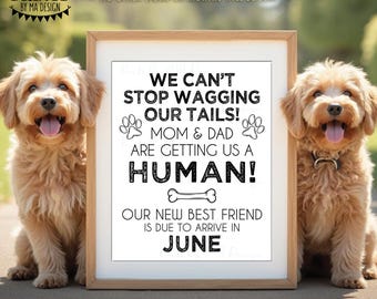 Annuncio di gravidanza del cane, mamma e papà ci stanno per regalare un umano, il nuovo migliore amico arriverà a GIUGNO Cartello stampabile per la rivelazione del sesso del bambino <ID>