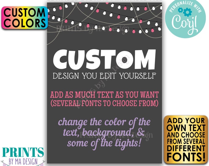 Editable Custom Color Background  5x7" Portrait Design, Choose Your Text, Lights, Custom Digital PRINTABLE File <Edit Yourself w/Corjl>