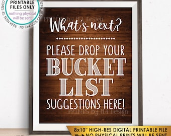 Bucket List Suggestions Sign, Retirement, Graduation, Bon Voyage, Birthday, Wedding, Rustic Wood Style PRINTABLE 8x10” Instant Download