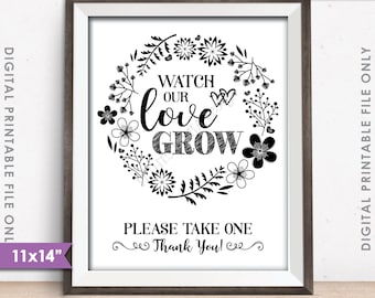 Watch Love Grow Sign, Watch Our Love Grow Wedding Favors, Plant Seeds, Succulent, Sapling, 11x14” Instant Download Digital Printable File