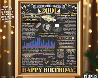 Back in the Year 2001 Birthday Sign, Flashback to 2001 Poster Board, ‘01 B-day Gift, Bday Decoration, PRINTABLE 16x20” Sign <ID>
