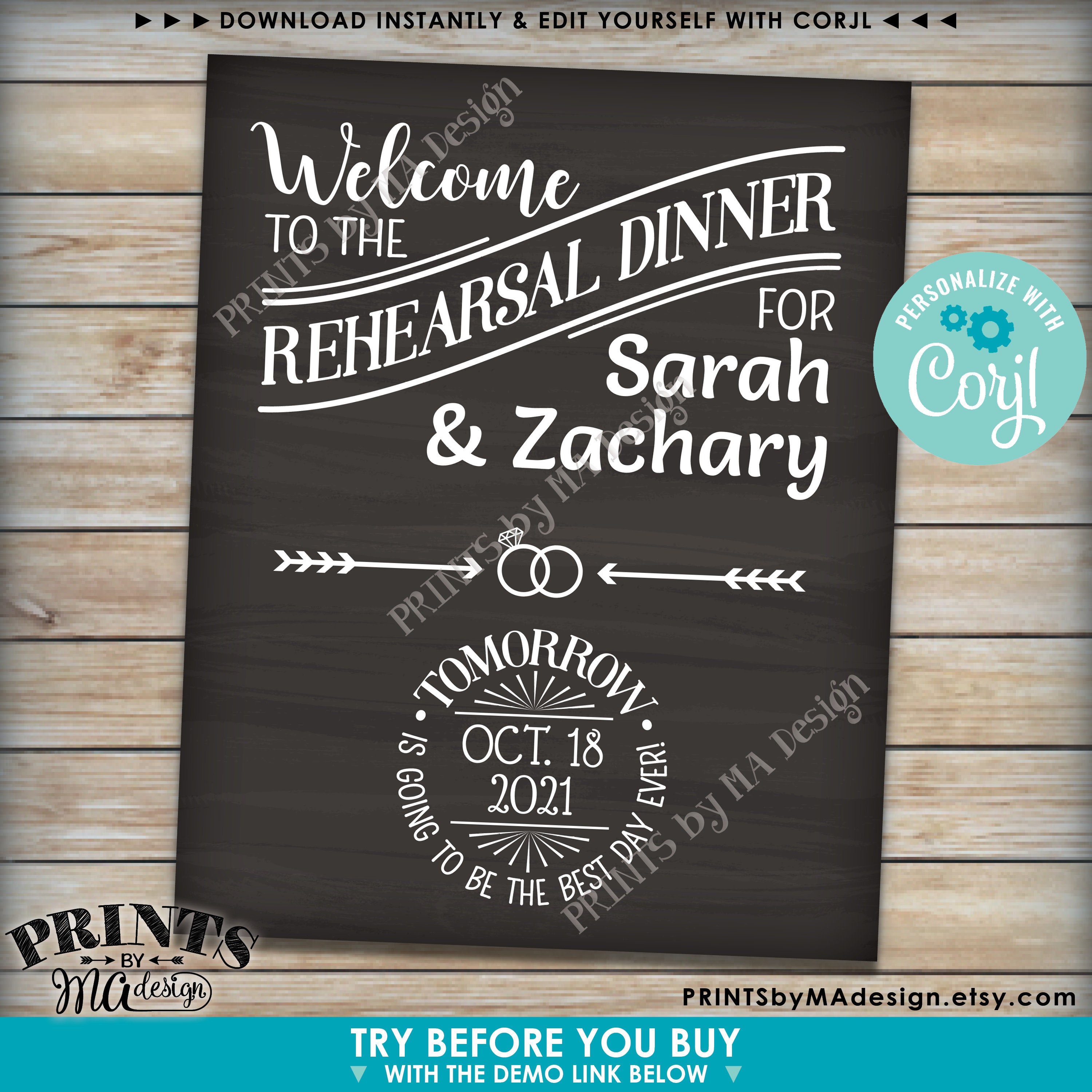 Rehearsal Dinner Sign, Tomorrow is Going to Be The Best Day Ever ...