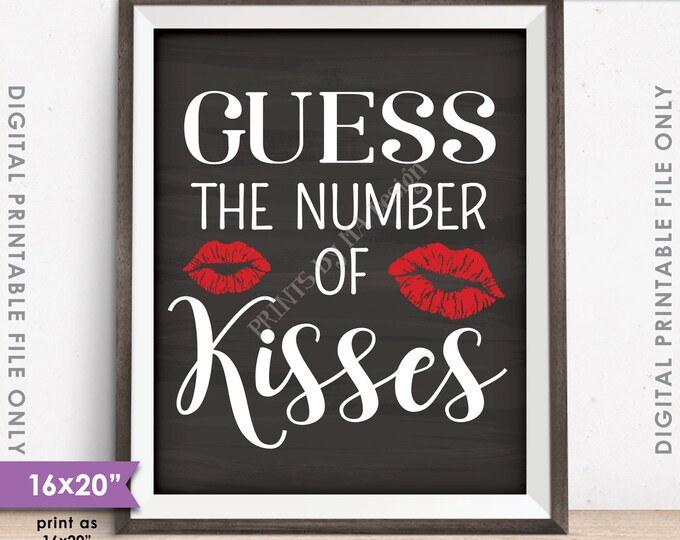 How Many Kisses, Guess the Number of Kisses Shower Sign, Guess How Many Kisses Game, 8x10/16x20” Chalkboard Style Printable Instant Download