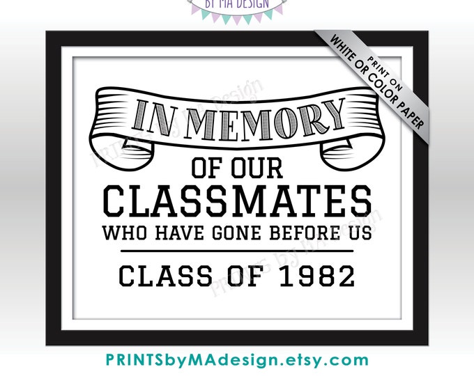 Class of 1982 Reunion Memorial, In Memory of the Classmates Who Have Gone Before Us, Remembrance, PRINTABLE 8x10” Memoriam Tribute Sign <ID>