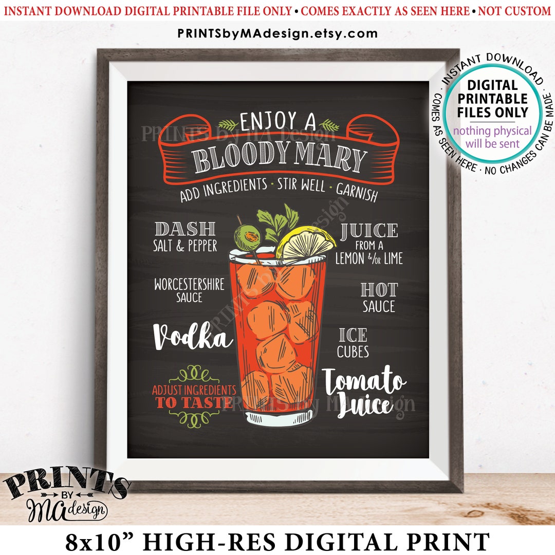 Bloody Mary Sign, Create Your Own Bloody Mary Ingredients, Wedding Bar