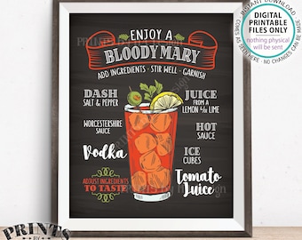 Bloody Mary Sign, Create Your Own Bloody Mary Ingredients, Wedding Bar, Bridal Shower Brunch Drinks, PRINTABLE 8x10" Bloody Mary Sign <ID>