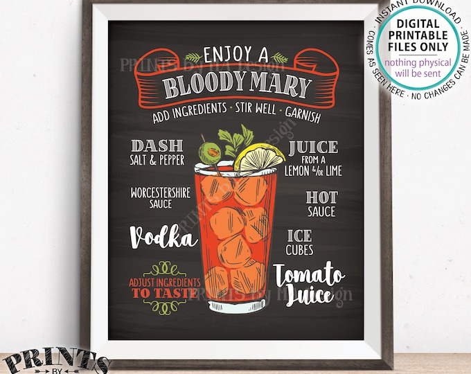 Bloody Mary Sign, Create Your Own Bloody Mary Ingredients, Wedding Bar, Bridal Shower Brunch Drinks, PRINTABLE 8x10" Bloody Mary Sign <ID>